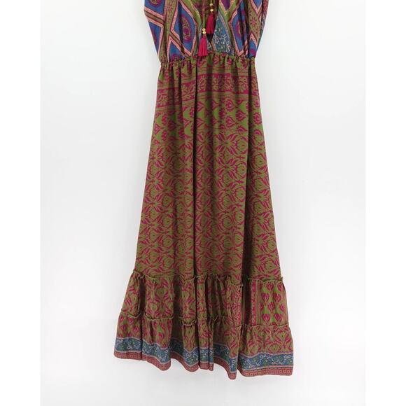 Lovin India Boho Dress XS Purple Paisley Tiered Plunged Hi-Low Midi Festival - Picture 7 of 15
